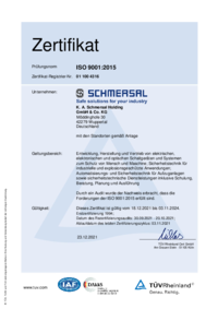 DIN EN ISO 9001: Hauptzertifikat inkl. Anlage: Deutsch/Englisch